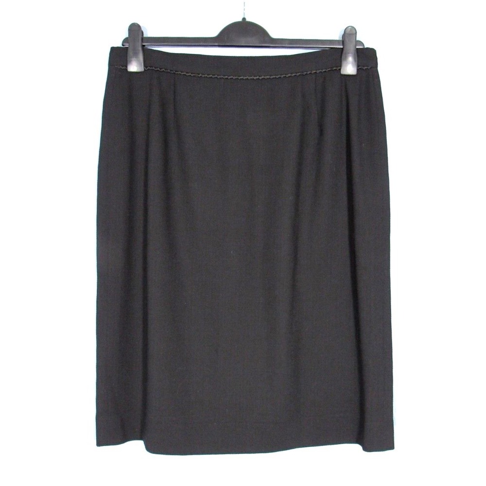 Vtg JAEGER Solid Black PURE NEW WOOL Career STRAIGHT/PENCIL Midi SKIRT Sz 14